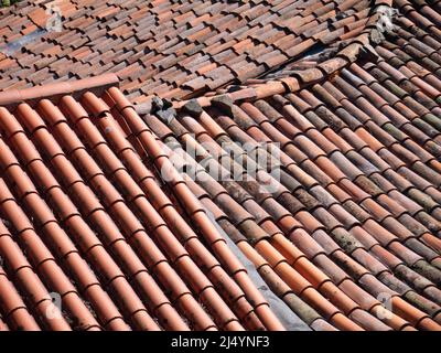 Traditional terracotta tiles roof in the Portugal Stock Photo
