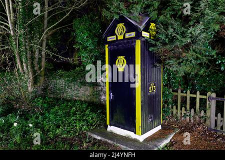 A preserved Automobile Association phone box. This one is number 573 and is located at the bottom of Garrowby Hill in the East Riding of Yorkshire Stock Photo