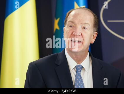 Bucharest, Romania - April 14, 2022: World Bank President David Malpass during his visit to Romania where he met the highest rank officials. This imag Stock Photo