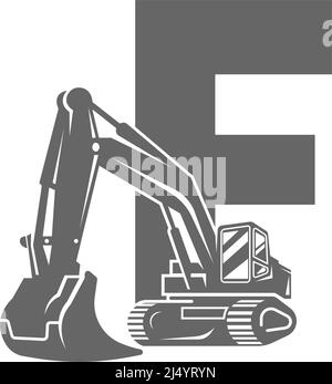 Excavator icon with letter F design illustration vector Stock Vector