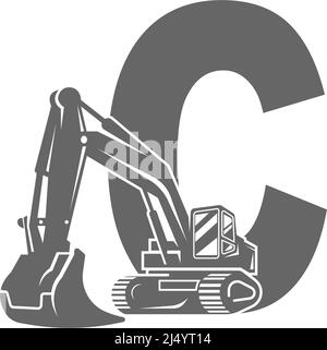 Excavator icon with letter C design illustration vector Stock Vector