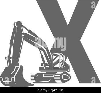 Excavator icon with letter X design illustration vector Stock Vector
