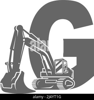 Excavator icon with letter G design illustration vector Stock Vector