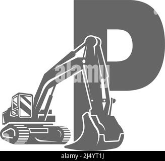 Excavator icon with letter P design illustration vector Stock Vector