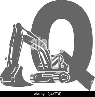 Excavator icon with letter Q design illustration vector Stock Vector