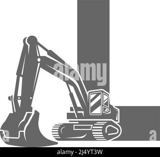 Excavator icon with letter L design illustration vector Stock Vector