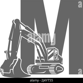 Excavator icon with letter M design illustration vector Stock Vector