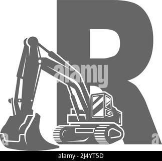 Excavator icon with letter R design illustration vector Stock Vector