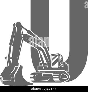 Excavator icon with letter U design illustration vector Stock Vector