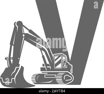 Excavator icon with letter V design illustration vector Stock Vector