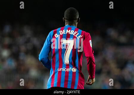 18th April 2022, Nou Camp, Barcelona, Spain: La Liga football, FC Barcelona versus Cadiz: Dembele of FC Barcelona Stock Photo