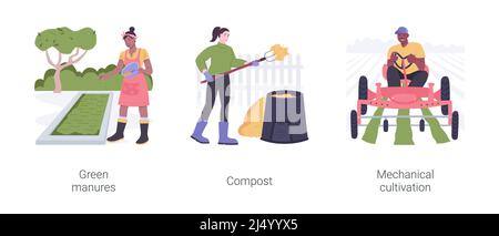 Organic farming methods isolated cartoon vector illustrations set ...