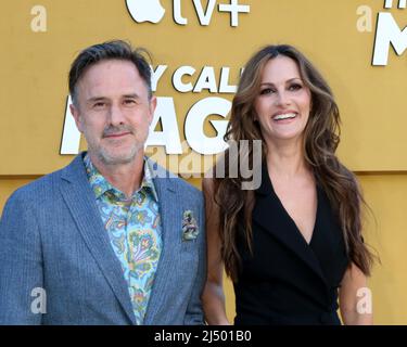 Westwood, USA. 14th Apr, 2022. LOS ANGELES - APR 14: David Arquette, Christina McLarty at the They Call Me Magic Premiere Screening at Village Theater on April 14, 2022 in Westwood, CA (Photo by Katrina Jordan/Sipa USA) Credit: Sipa USA/Alamy Live News Stock Photo