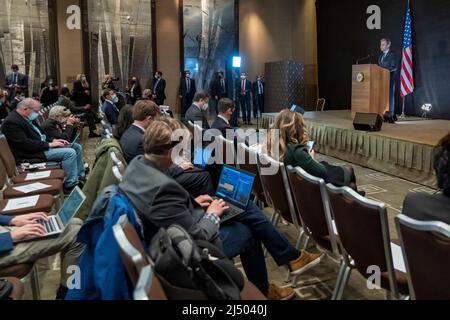 Antony John Blinken (born April 16, 1962) is an American government official and diplomat serving as the 71st United States secretary of state since January 26, 2021. He previously served as deputy national security advisor from 2013 to 2015 and deputy secretary of state from 2015 to 2017 under President Barack Obama.[1]  During the Clinton administration, Blinken served in the State Department and in senior positions on the National Security Council from 1994 to 2001. He was a senior fellow at the Center for Strategic and International Studies from 2001 to 2002. Stock Photo