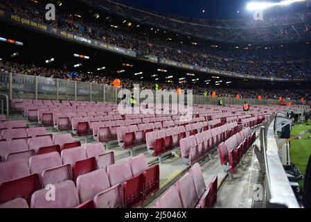 Barcelona, Barcelona, Spain, Spain. 18th Apr, 2022. BARCELONA, SPAIN - APRIL 18: After Eintracht Frankfurt defeat Barcelona in Europe League, a Barcelona fan group boycott the La Liga match between FC Barcelona and CÃ¡diz at Camp Nou on April 18, 2022, in Barcelona, Spain. (Credit Image: © Sara Aribo/PX Imagens via ZUMA Press Wire) Stock Photo