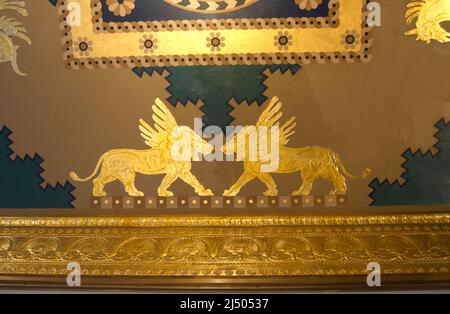 Ornate Golden Griffins in a New York City Building Entryway Stock Photo