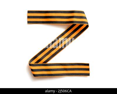 Letter Z made from George striped ribbon isolated on white background, logo Z for Russian army force, military symbol and sign of Russia used in Russi Stock Photo