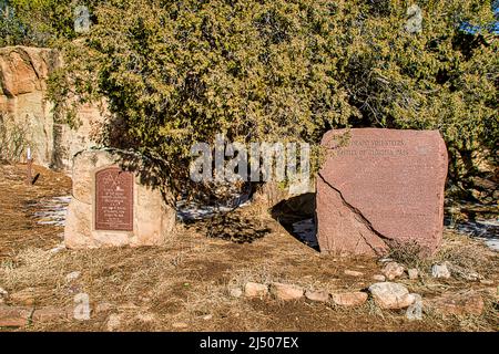 The Colorado Volunteers and Texas Mounted Volunteers Monuments on the site of the Battle of Glorieta, the western most of the Civil War, at the Pecos Stock Photo
