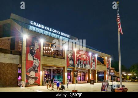 The Grand Ole Opry House, home to country music, after dark in Nashville, Tennessee. Stock Photo