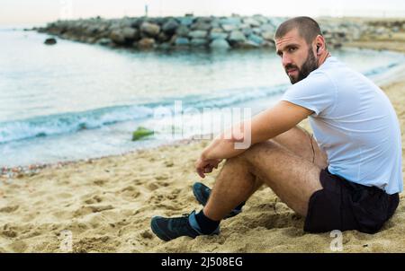 man resting after strenuous training Stock Photo