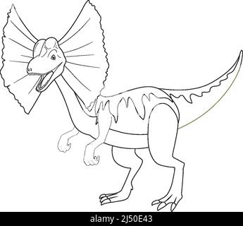 Dilophosaurus dinosaur doodle outline on white background illustration Stock Vector