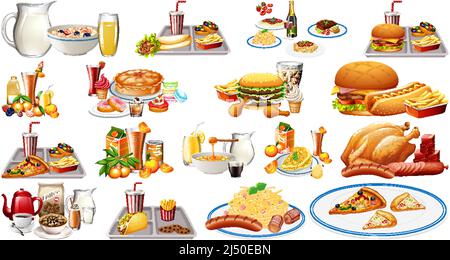 Foods and beverages set illustration Stock Vector