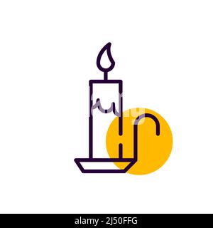 Burning candle Halloween pixel perfect, editable stroke colorful line icon Stock Vector