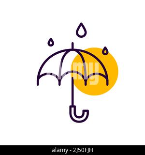 Open umbrella with rain falling down. Pixel perfect, editable stroke colorful line icon Stock Vector