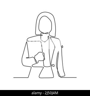 Business Woman Holding Folder Concept Continuous Line Drawing Illustration Stock Vector