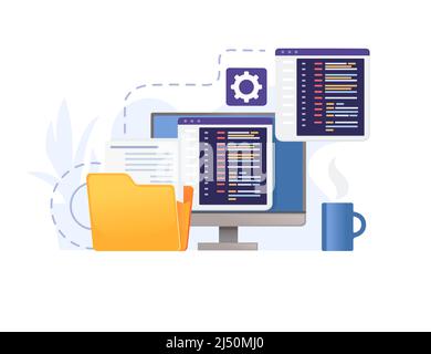 Concept for development using programming languages with online sharing data vector illustration on white background Stock Vector