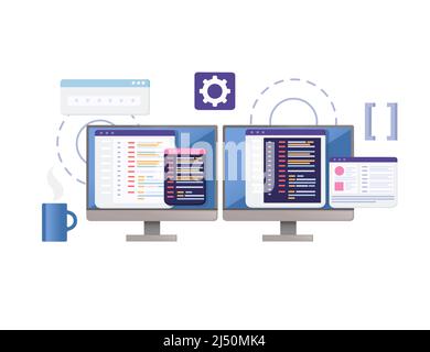 Concept for development using programming languages with online sharing data vector illustration on white background Stock Vector