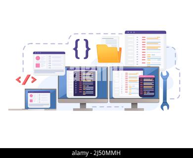 Concept for development using programming languages with online sharing data vector illustration on white background Stock Vector