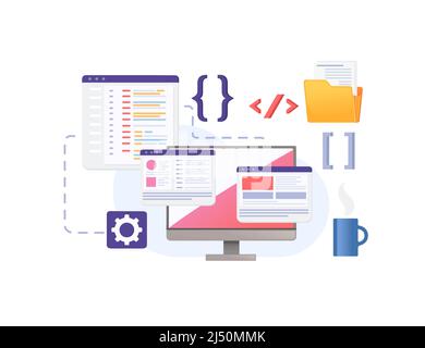 Concept for development using programming languages with online sharing data vector illustration on white background Stock Vector