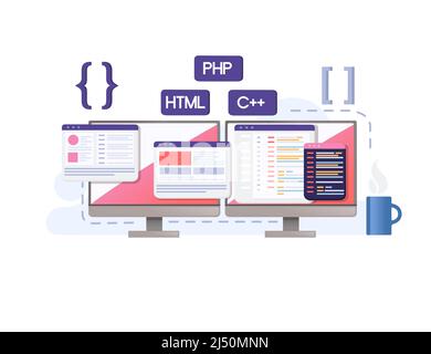 Concept for development using programming languages with online sharing data vector illustration on white background Stock Vector