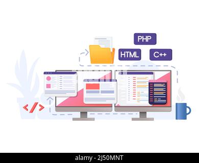 Concept for development using programming languages with online sharing data vector illustration on white background Stock Vector
