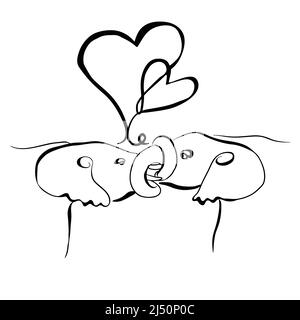 African Elephant making love Vector illustration isolated line art Stock Vector