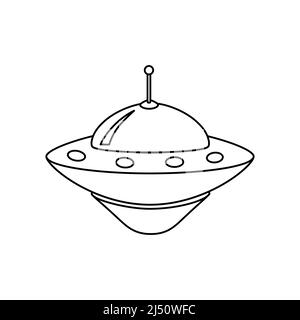 UFO icon, spacecraft of alien. Vector outline style Stock Vector