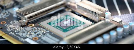 Cpu microchip processor with thermal paste closeup Stock Photo