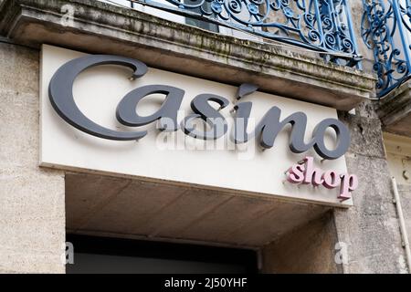 Bordeaux , Aquitaine  France - 03 20 2022 : Casino shop supermarket logo text and brand sign entrance store of french retailer market Stock Photo