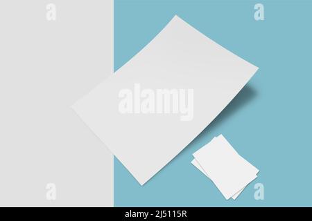 A4 letterhead with visit cards mockups. editable mock-up series template ready for your design. page and visit card selection path included. Stock Photo