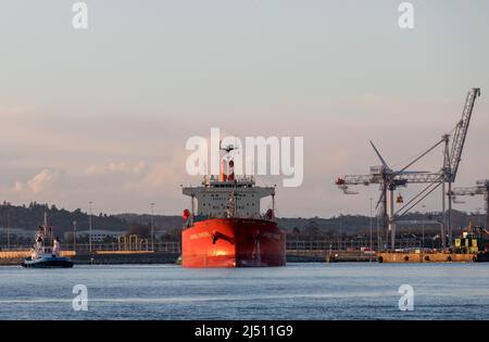 Cork Harbour, Cork, Ireland. 19th April, 2022. Tanker Grande Riviere with a cargo of Methanol is assisted by tug boats Gerry O' Sullivan and Alex as she makes her way up river bound for offloading at the Belvelly Port Facility, Cork, Ireland. - Credit; David Creedon / Alamy Live News Stock Photo