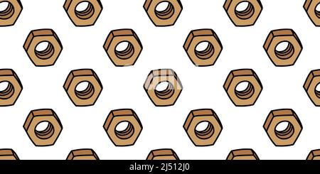 Screw female vector seamless pattern, sketch tool, stainless, nut Stock Vector