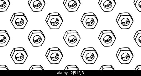 Screw female vector seamless pattern, sketch tool, stainless, nut Stock Vector