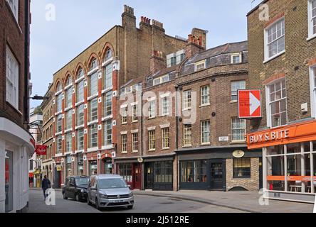 Cowcross Street in the City of London, UK. Narrow, historic street and popular filming location Close to Farringdon Station and Smithfield market. Stock Photo