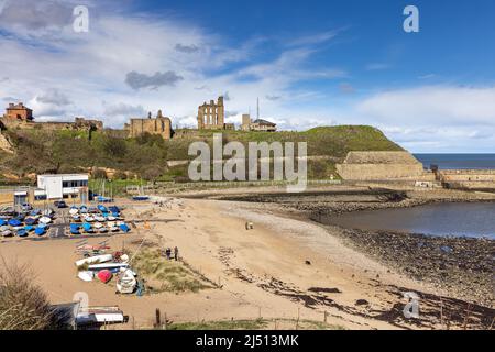 Tynemouth Priory with Prior's Haven in the foreground and boats from Tynemouth Sailing club. Taken from the Spanish Battery, Tyne and Wear, Uk Stock Photo