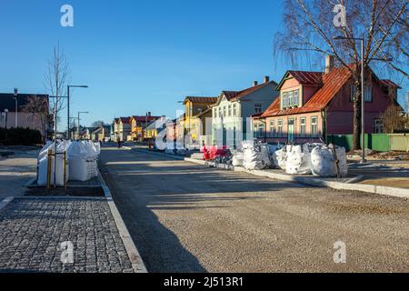 Haapsalu, Lääne County, Estonia-11APR2022: Renovation of main street called Karja in resort town of Haapsalu, Estonia. Stock Photo