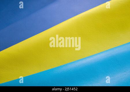 Close up of blue, yellow and light blue soft nappa leather. Stock Photo