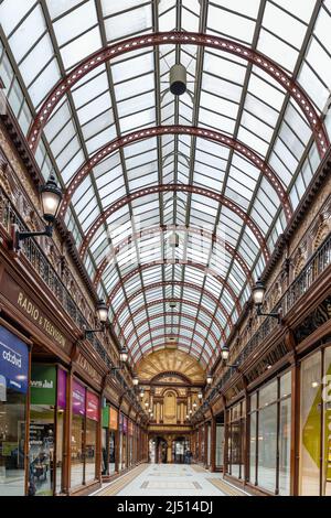 Central Arcade, an Edwardian (1906) shopping arcade in Newcastle upon Tyne, Tyne and Wear.  It is contained within the Central Exchange building. Stock Photo