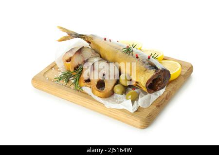 Tasty smoked mackerel isolated on white background Stock Photo