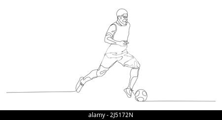 Football, soccer player kicking ball. Isolated vector silhouette. Football defender, striker or goalkeeper Stock Vector